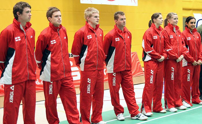 Englische Nationalmannschaft beim Badminton-Länderspiel Deutschland - England in Wuppertal, Foto: Frank Kossiski