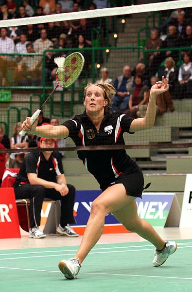 Birgit Overzier beim Badminton-Länderspiel Deutschland - England in Wuppertal, Foto: Frank Kossiski