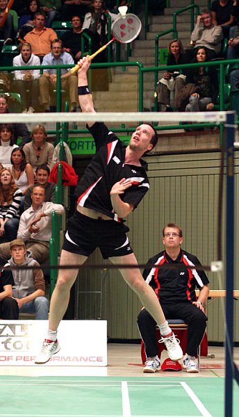 Ingo Kindervater beim Badminton-Länderspiel Deutschland - England in Wuppertal, Foto: Frank Kossiski