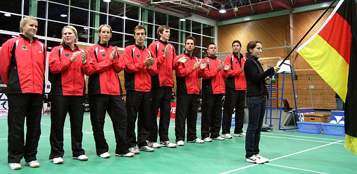 Deutsche Nationalmannschaft beim Badminton-Länderspiel Deutschland - England in Heilbronn, Foto: Frank Kossiski