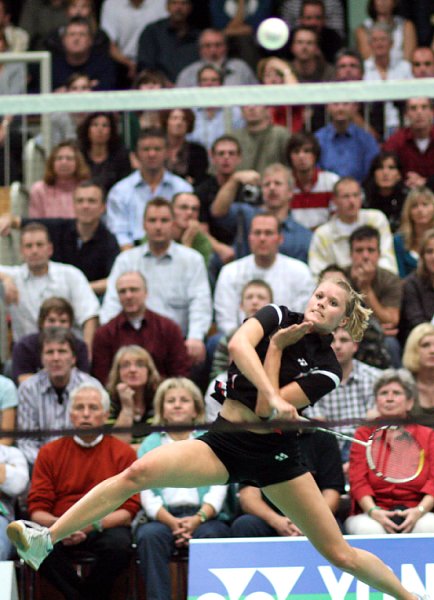 Carola Bott beim Badminton-Länderspiel Deutschland - England in Heilbronn, Foto: Frank Kossiski