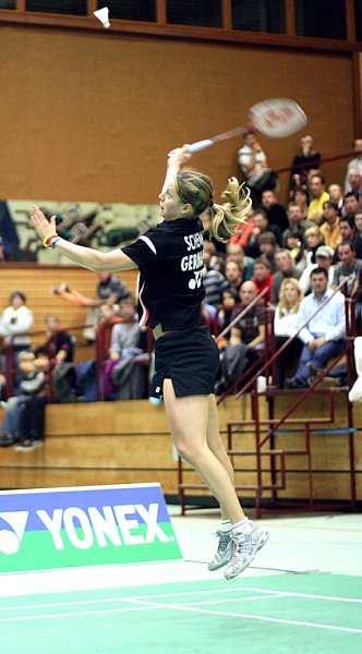 Juliane Schenk beim Badminton-Länderspiel Deutschland - England in Heilbronn, Foto: Frank Kossiski